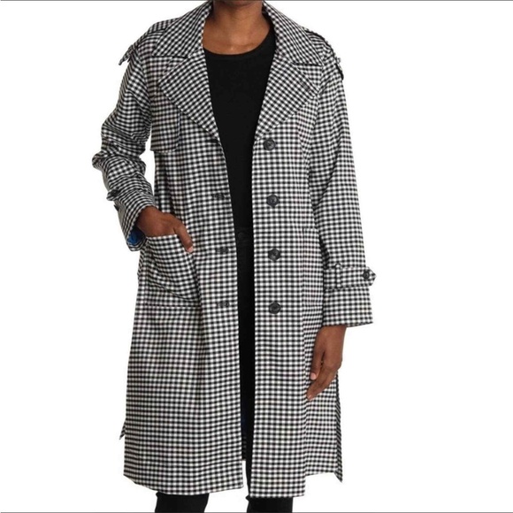 NVLT Black White Gingham Check Utility Rain Trench Coat Size M - Picture 14 of 14